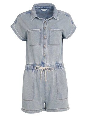 Natural Reflections M  Knit Denim Romper Adjustable Drawstring Waist Comfort
